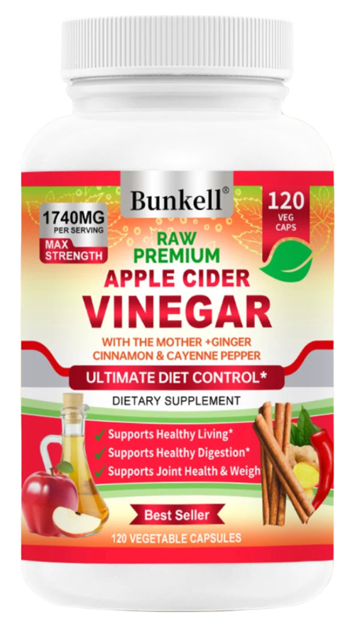 Apple Cider Vinegar Capsules Max 1740mg with Mother - 100% Natural & Raw with Cinnamon, Ginger & Cayenne Pepper - Ideal for Healthy Living, Detox & Digestion -120 Vegan Pills