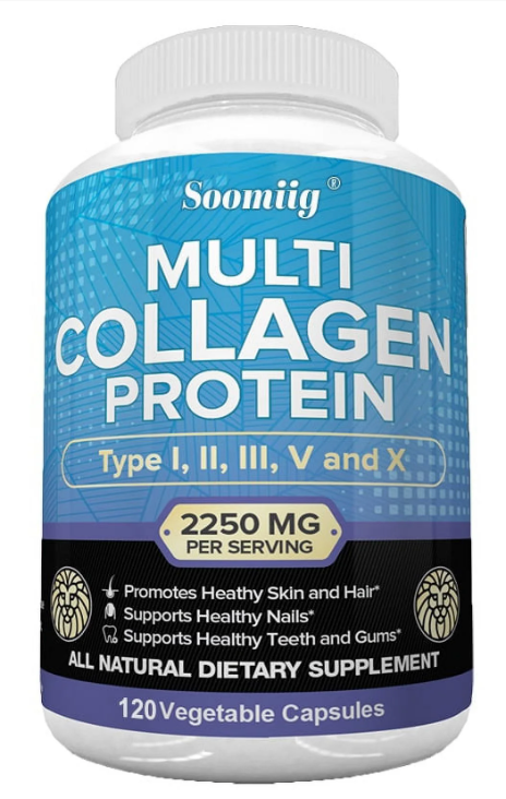 Multi Collagen Pills 2250mg - 120 Collagen Capsules - Type I, II, III, V, X, Anti-Aging, Healthy Joints, Hair, Skin, Bones, Nails, Hydrolyzed Protein Peptides for Woman and Men
