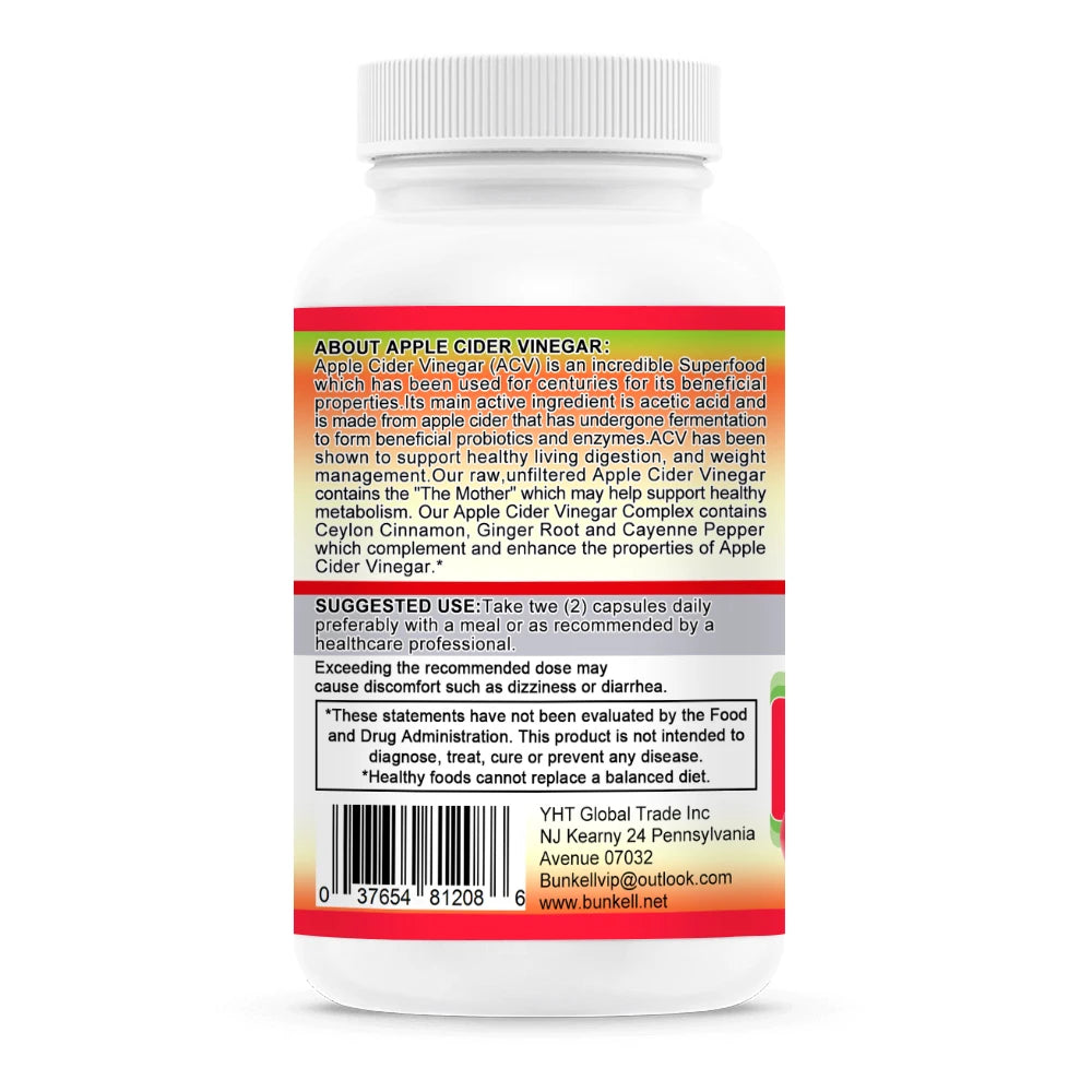 Apple Cider Vinegar Capsules Max 1740mg with Mother - 100% Natural & Raw with Cinnamon, Ginger & Cayenne Pepper - Ideal for Healthy Living, Detox & Digestion -120 Vegan Pills